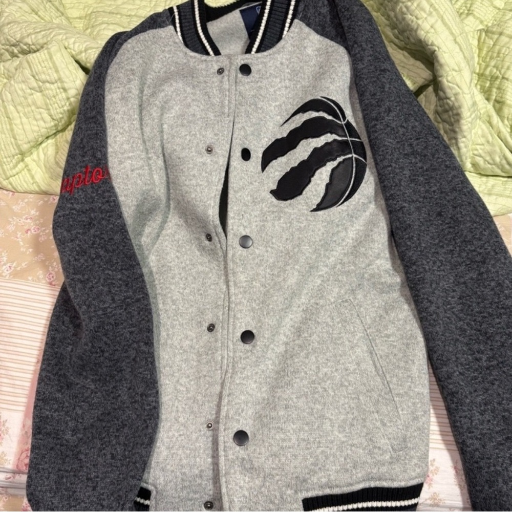 Toronto Raptors Gray and Black Varsity Jacket